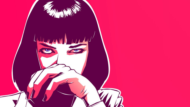 Woman blackhair whiteShirt mouthepose popart free wallpaper - medium preview image