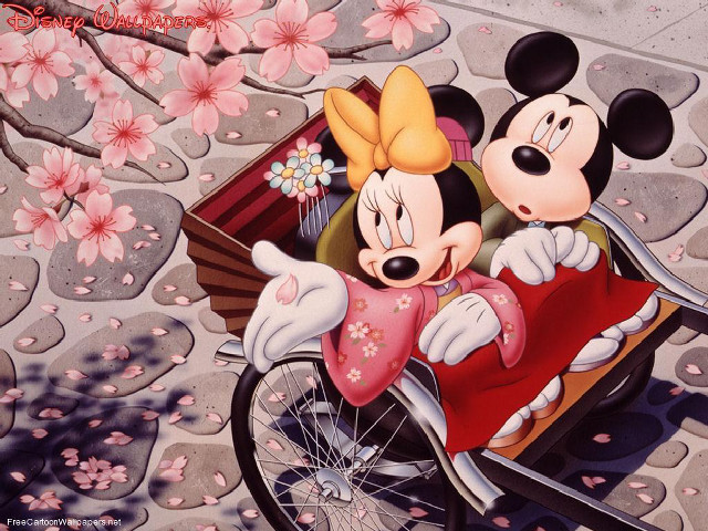Mickey minnie bicycle cherry blossoms #2 free wallpaper - medium preview image