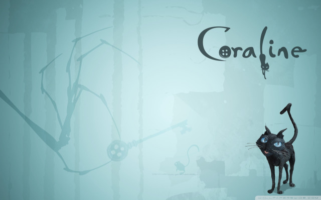 Black cat blue wall coraline free wallpaper - medium preview image