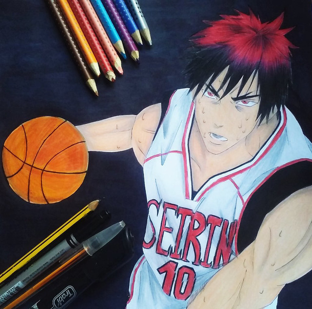 Basketball player red mohawk drawing free wallpaper - medium preview image