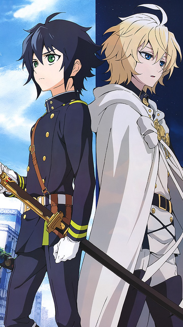 Anime characters cityscape sky background free wallpaper - medium preview image