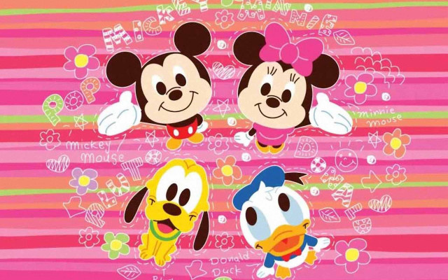 Cartoon couple pink green stripes free wallpaper - medium preview image