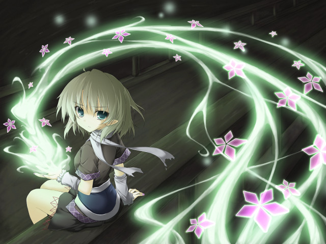 Girl sitting ledge green light free wallpaper - medium preview image