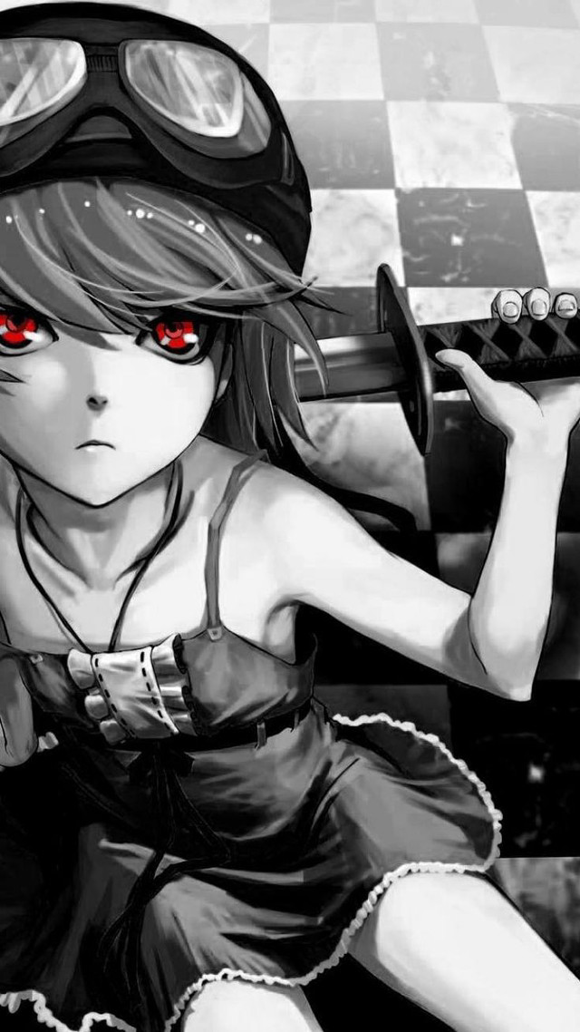 Girl red eyes sword goggles free wallpaper - medium preview image