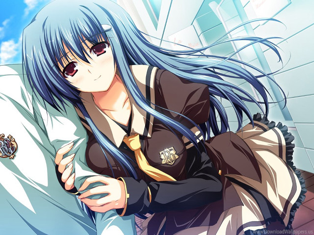Blue hair woman clouds school free wallpaper - medium preview image