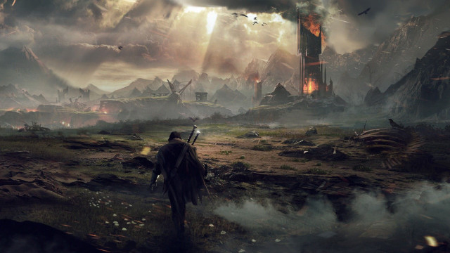 Man sword field tower cloudy free wallpaper - medium preview image