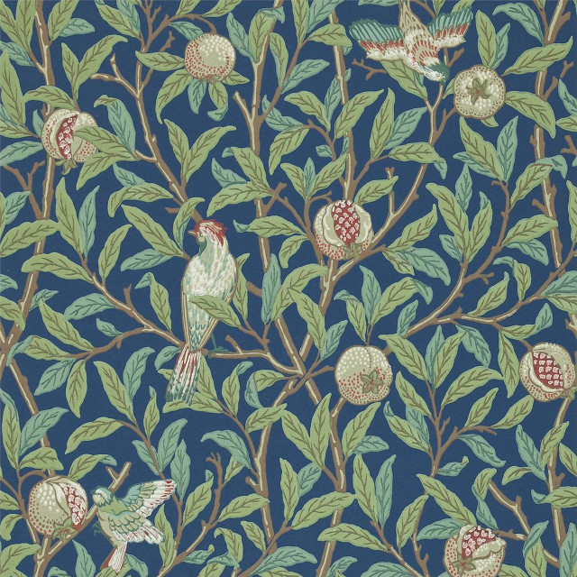 Blue wallpaper birds pomegranates pattern free wallpaper - medium preview image