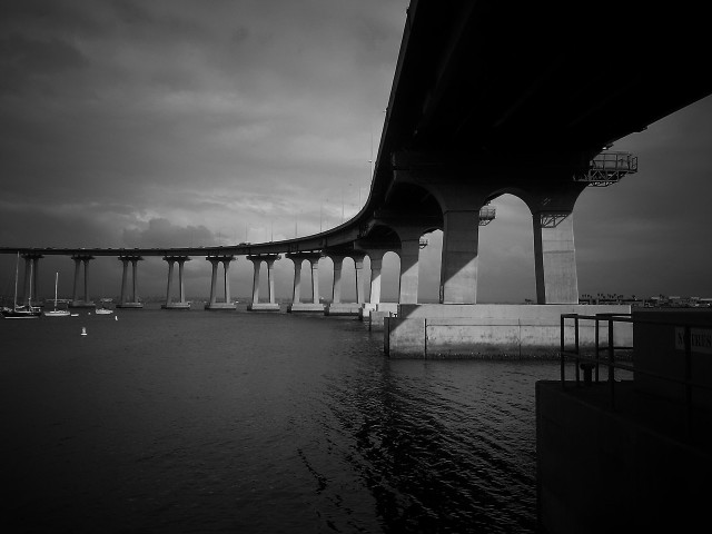 Bridge water boat water below free wallpaper - medium preview image