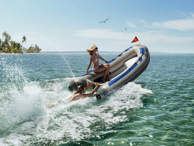 Woman boat water dog ride free wallpaper - medium preview image