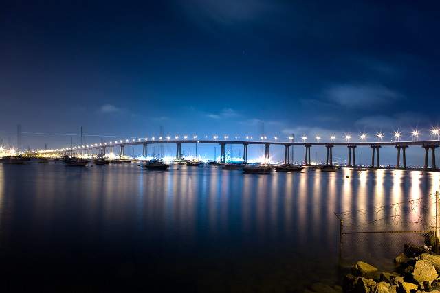 Bridge night water lights boat free wallpaper - medium preview image