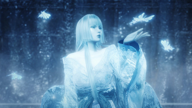 Woman white dress butterflies flying #2 free wallpaper - medium preview image