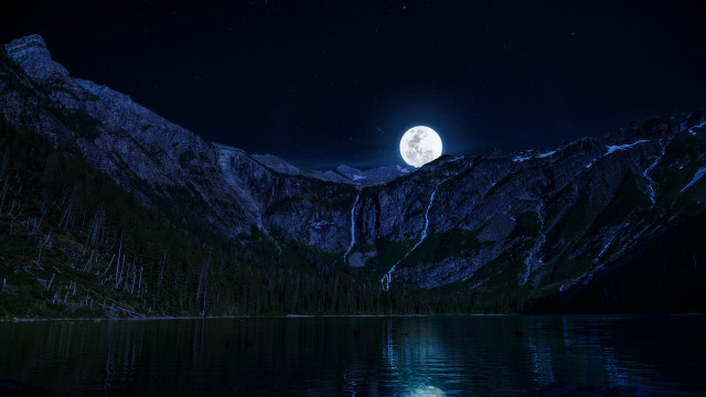 Full moon mountain range lake #2 free wallpaper - medium preview image