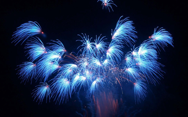 Fireworks blue red lights boat free wallpaper - medium preview image