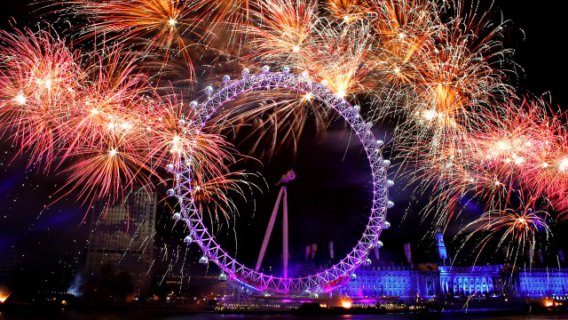 Ferris wheel fireworks night skyline free wallpaper - medium preview image