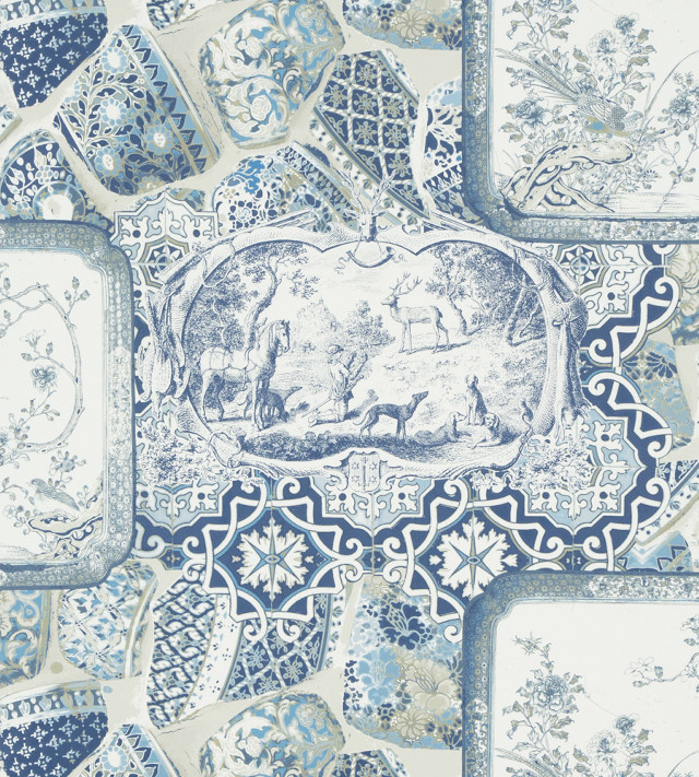 Blue white tile horse man free wallpaper - medium preview image