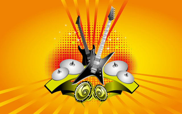 Guitar music equipment yellow background free wallpaper - medium preview image