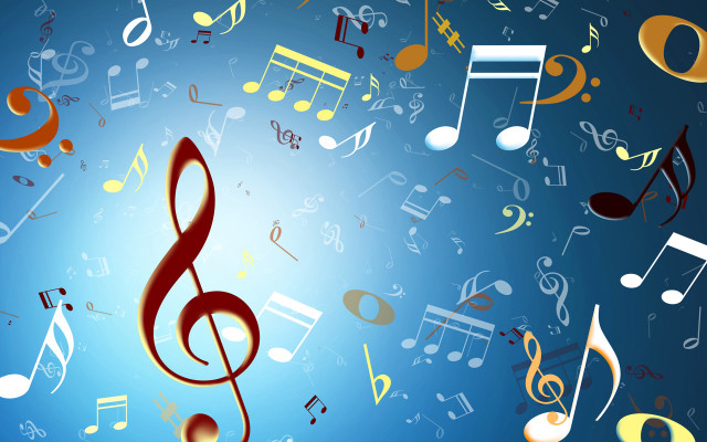 Musical notes flying blue background free wallpaper - medium preview image