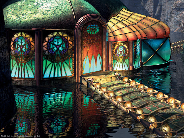 Boat stainedglass dock glowing bridge free wallpaper - medium preview image