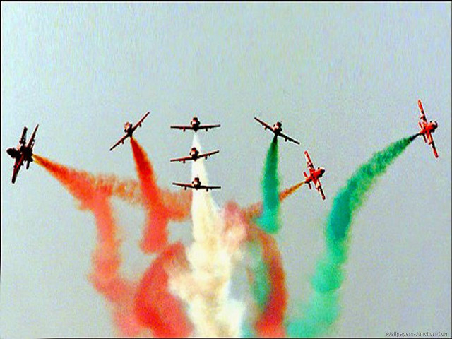 Airplanes formation colored smoke sky free wallpaper - medium preview image