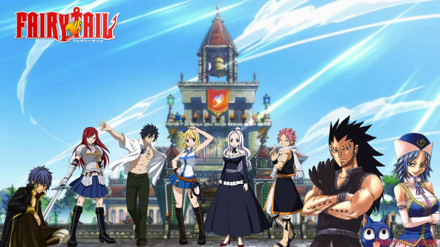 Anime characters castle clock tower free wallpaper - medium preview image