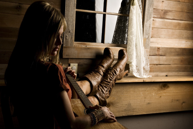 Woman bench guitar dress wall free wallpaper - medium preview image