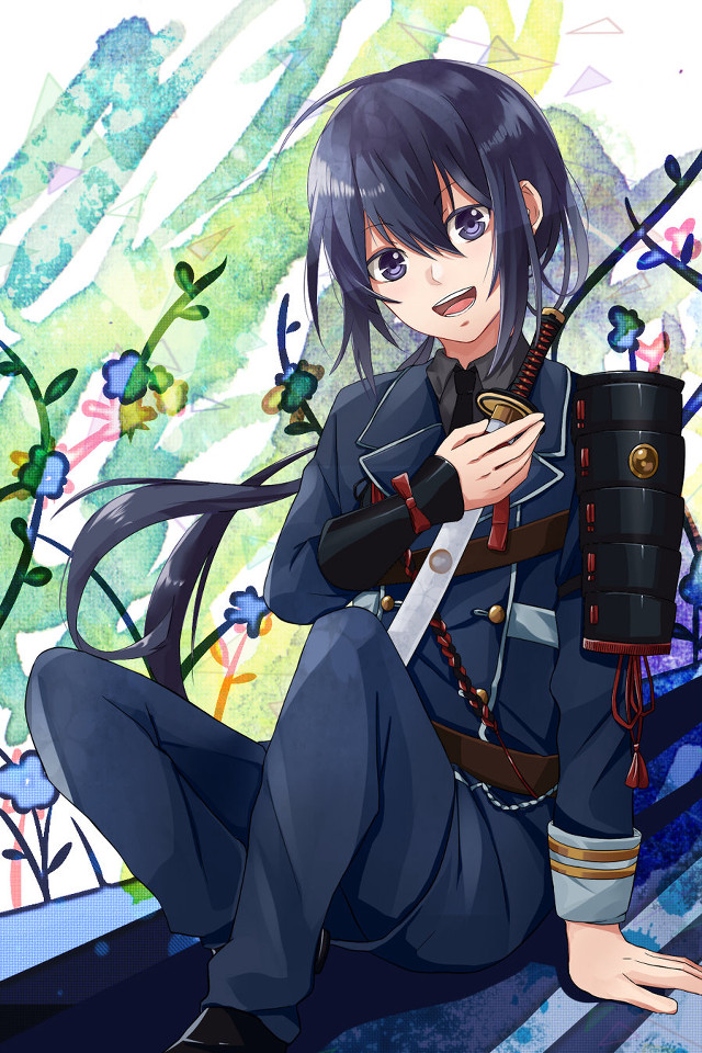 Anime girl sword sitting ledge free wallpaper - medium preview image