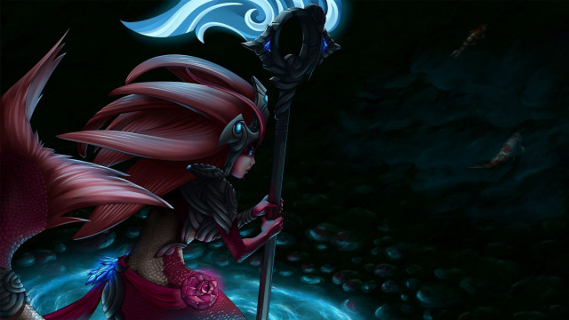 Woman sword red dress blue free wallpaper - medium preview image
