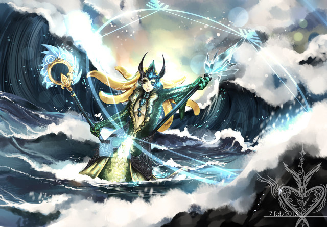 Woman yellow dress wave sword free wallpaper - medium preview image