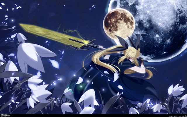 Girl sword full moon stars free wallpaper - medium preview image