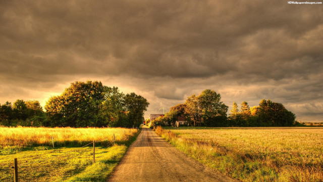 Stormy dirt road fence trees free wallpaper - medium preview image
