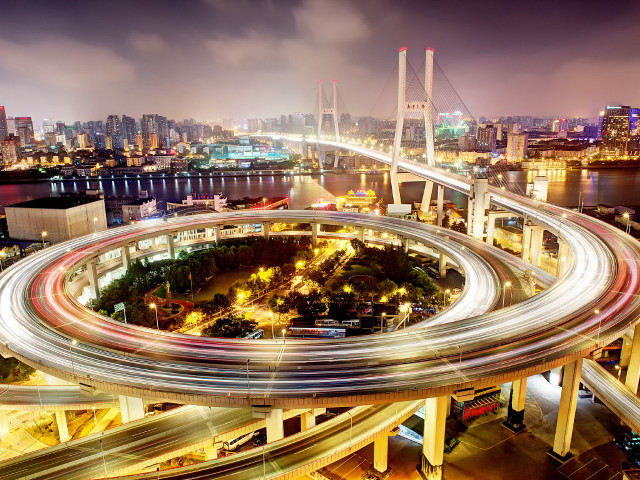 City traffic bridge night lights free wallpaper - medium preview image