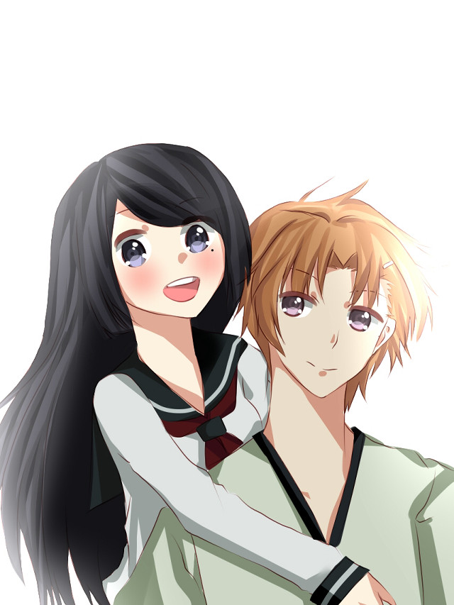 Anime couple hugging arms around free wallpaper - medium preview image