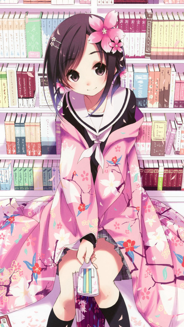 Girl pink dress sitting shelf free wallpaper - medium preview image