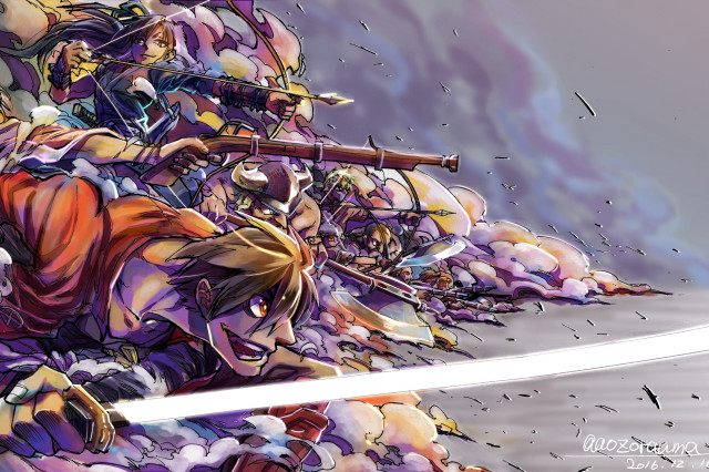 People swords pile rocks sky free wallpaper - medium preview image