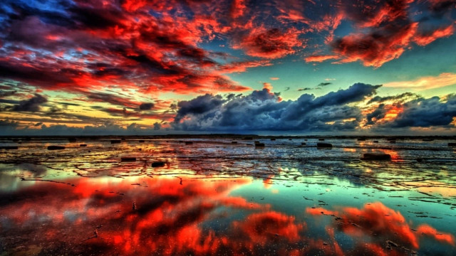Colorful sunset clouds reflection rocks #2 free wallpaper - medium preview image