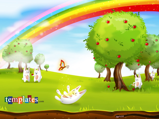 Rainbow animals field trees sky free wallpaper - medium preview image