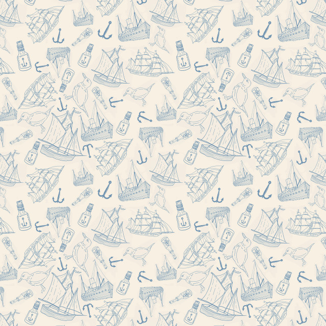 Blue white ships anchors pattern free wallpaper - medium preview image