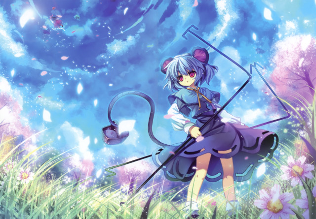 Girl bow cat field flowers free wallpaper - medium preview image