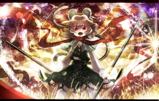 Girl sword fireworks clock tower free wallpaper - medium preview image