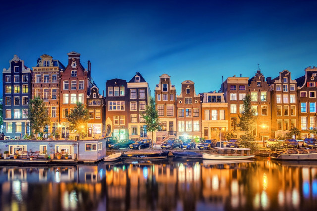 City boats night lights buildings free wallpaper - medium preview image