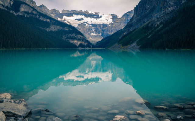 Mountain lake cloudy sky rocks free wallpaper - medium preview image