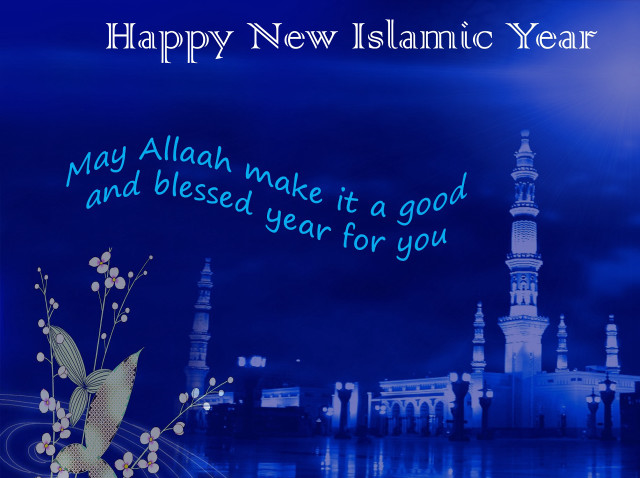 Blue background mosque bird message free wallpaper - medium preview image