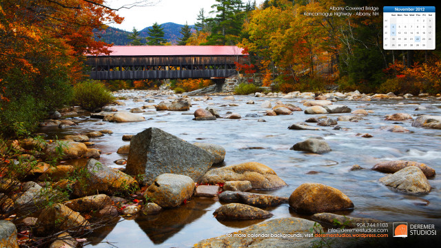 River rocks covered bridge fall free wallpaper - medium preview image