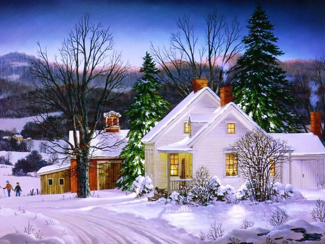 House snow person walking dog free wallpaper - medium preview image