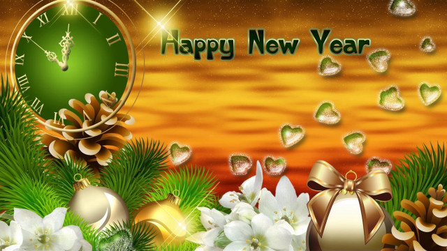 Happy new year clock flowers free wallpaper - medium preview image