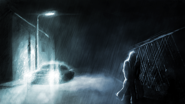 Dark street man rain car free wallpaper - medium preview image