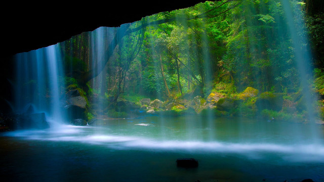 Waterfall forest blue pool cave #2 free wallpaper - medium preview image