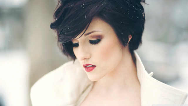 Woman black hair white jacket free wallpaper - medium preview image