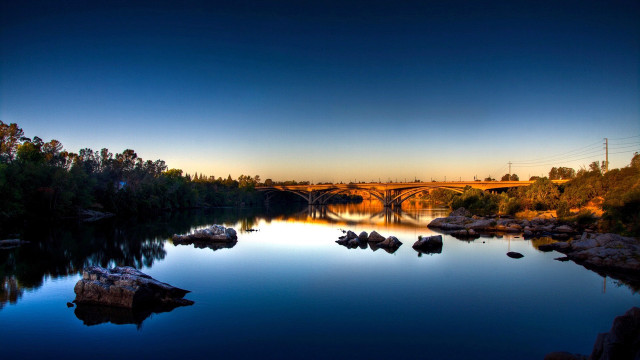 Bridge river rocks trees sunset #2 free wallpaper - medium preview image