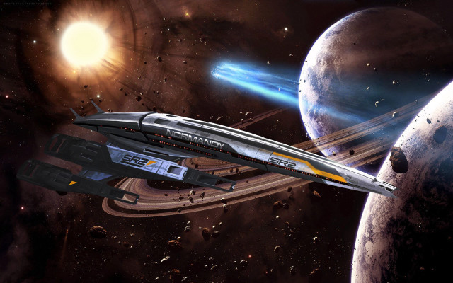 Spaceship flying space planet star free wallpaper - medium preview image